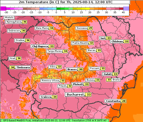 Temperatur, 14. 8. 2025