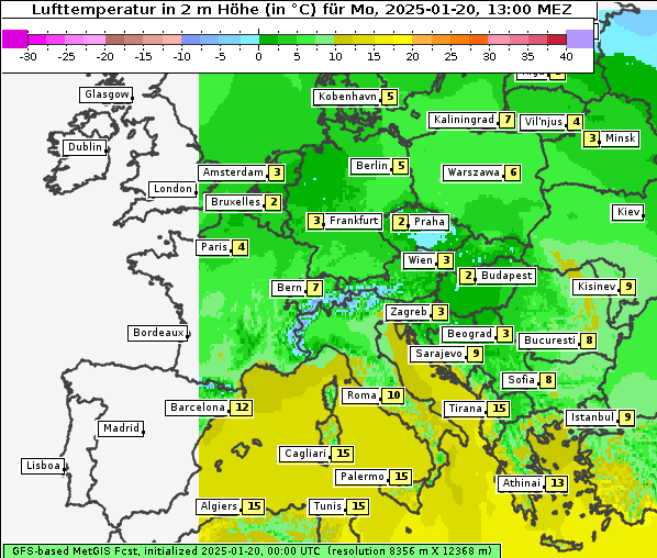 Temperatur, 20. 1. 2025