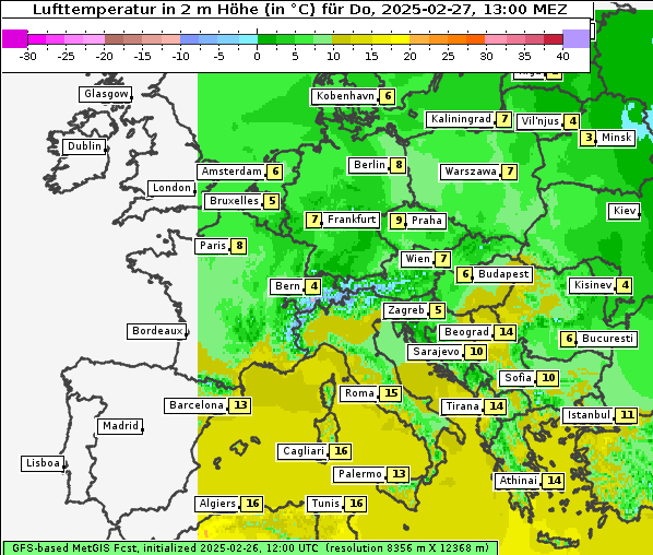 Temperatur, 27. 2. 2025