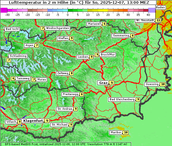 Temperatur, 7. 12. 2025