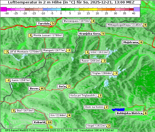 Temperatur, 21. 12. 2025