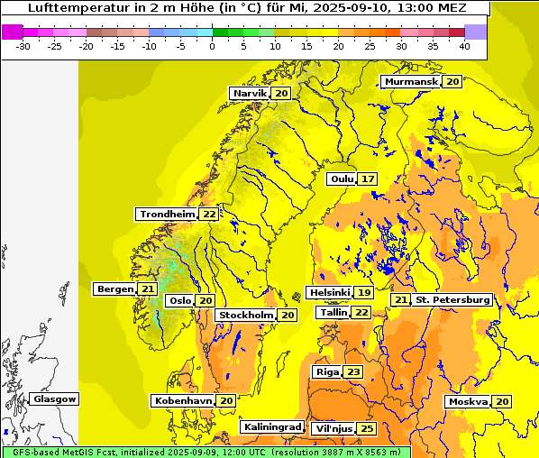 Temperatur, 10. 9. 2025