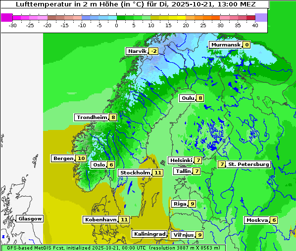 Temperatur, 21. 10. 2025