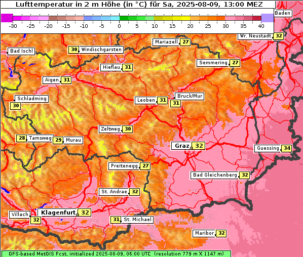 Temperatur, 9. 8. 2025