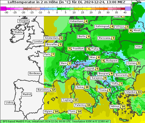 Temperatur, 24. 12. 2024