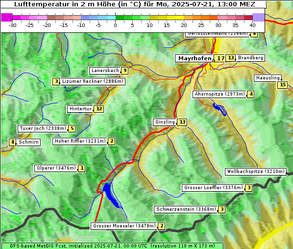 Temperatur, 21. 7. 2025