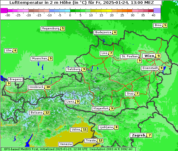 Temperatur, 24. 1. 2025