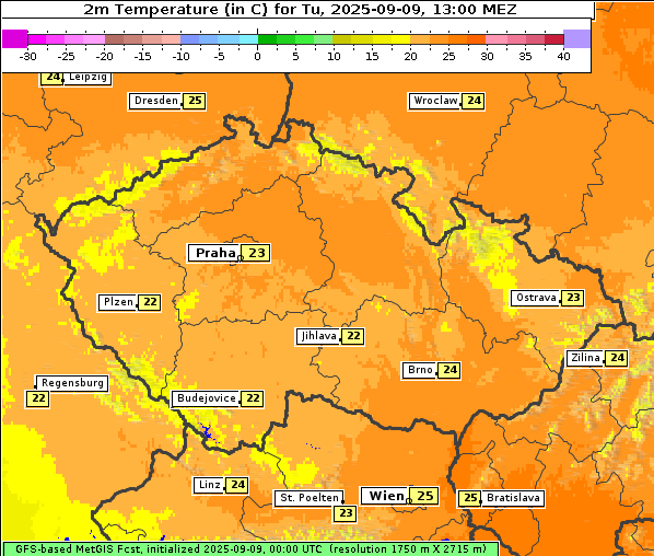 Temperatur, 9. 9. 2025
