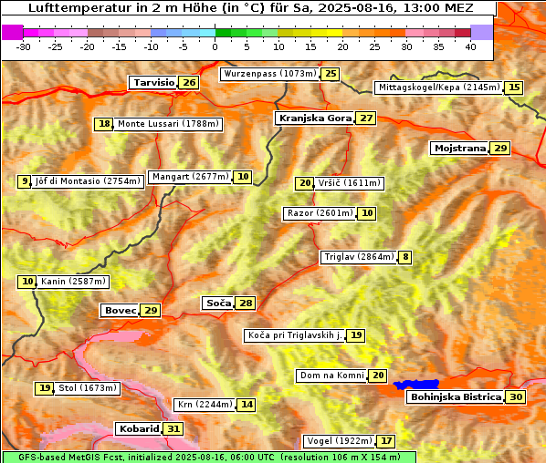 Temperatur, 16. 8. 2025
