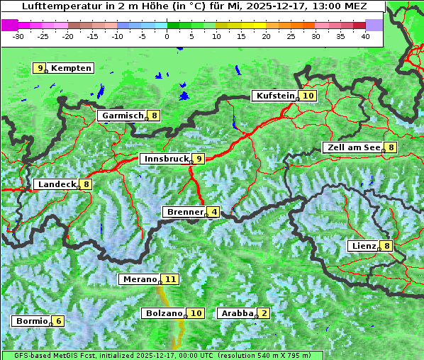 Temperatur, 17. 12. 2025