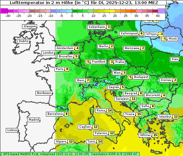 Temperatur, 23. 12. 2025