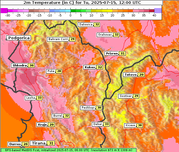 Temperatur, 15. 7. 2025