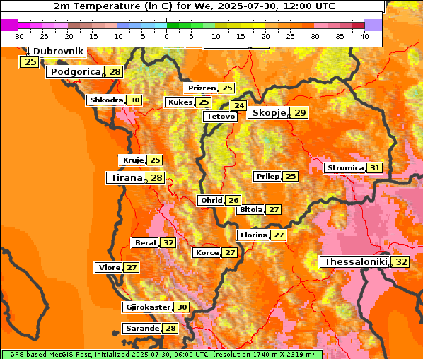 Temperatur, 30. 7. 2025