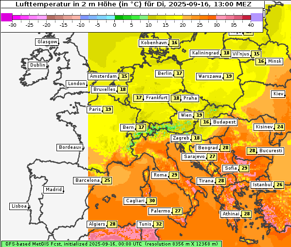 Temperatur, 16. 9. 2025
