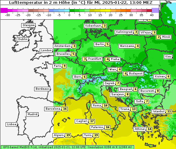 Temperatur, 22. 1. 2025