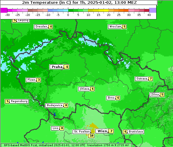 Temperatur, 2. 1. 2025