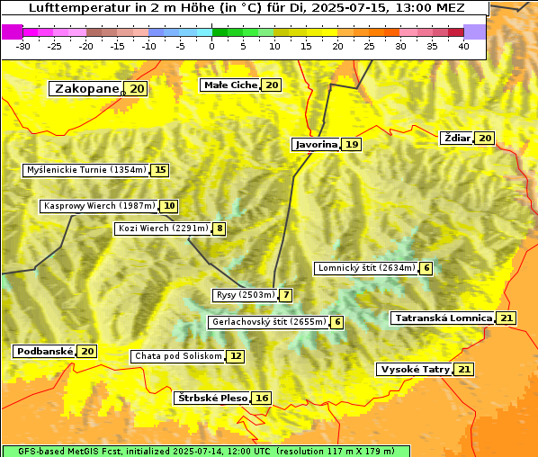 Temperatur, 15. 7. 2025