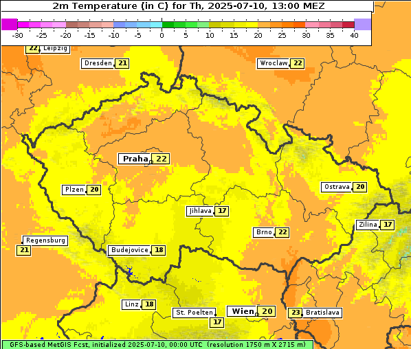 Temperatur, 10. 7. 2025