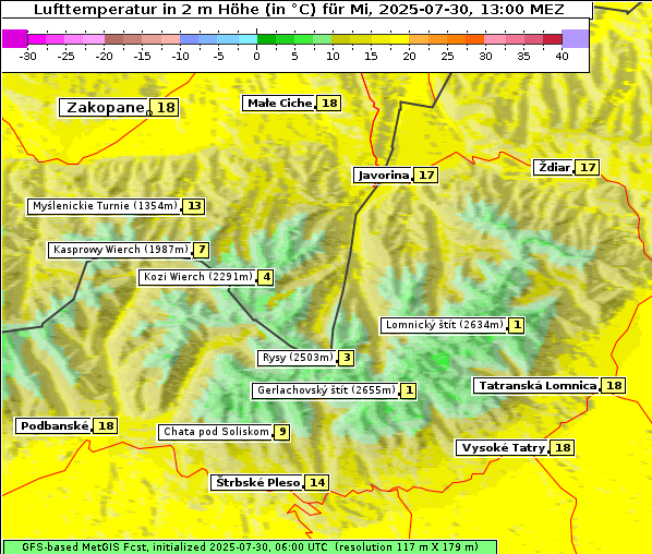 Temperatur, 30. 7. 2025