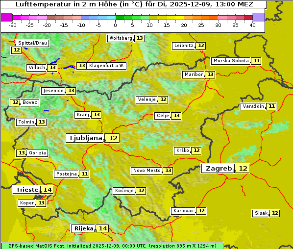 Temperatur, 9. 12. 2025