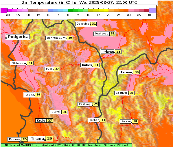 Temperatur, 27. 8. 2025