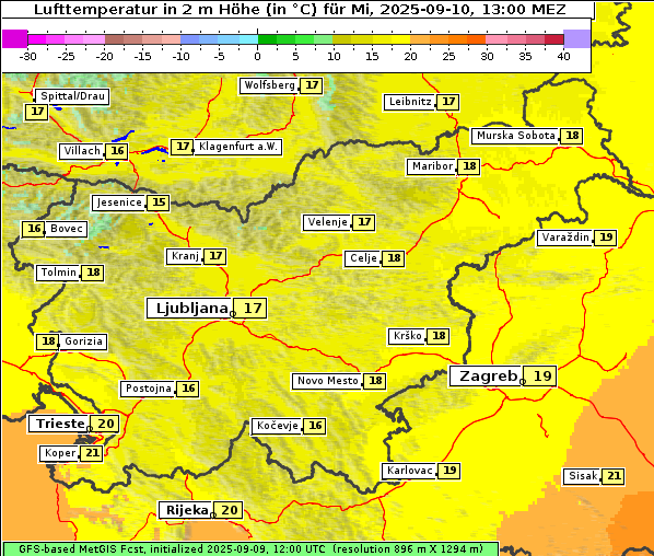 Temperatur, 10. 9. 2025