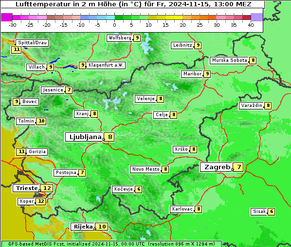 Temperatur, 15. 11. 2024