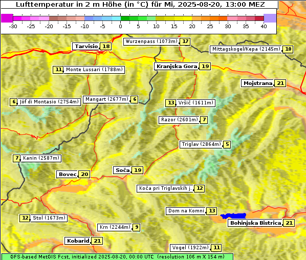 Temperatur, 20. 8. 2025