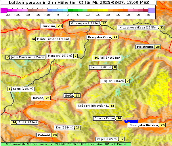 Temperatur, 27. 8. 2025