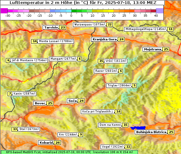 Temperatur, 18. 7. 2025