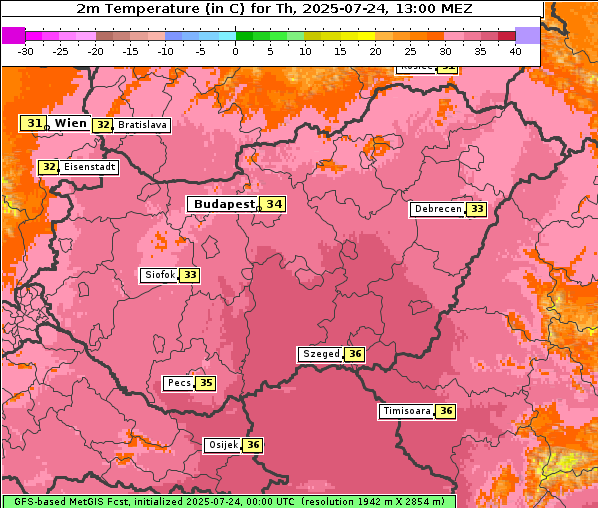 Temperatur, 24. 7. 2025