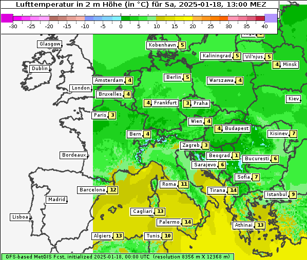 Temperatur, 18. 1. 2025