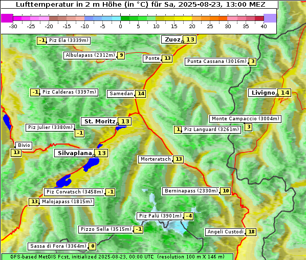 Temperatur, 23. 8. 2025