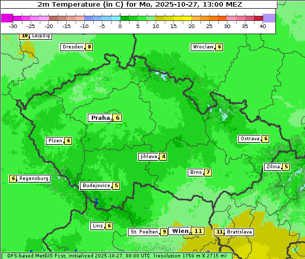 Temperatur, 27. 10. 2025