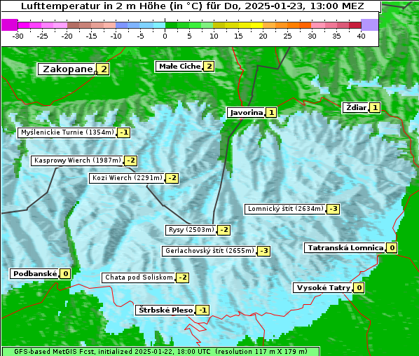 Temperatur, 23. 1. 2025