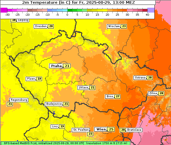 Temperatur, 29. 8. 2025
