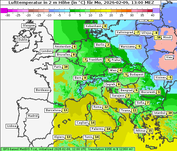 Temperatur, 9. 2. 2026