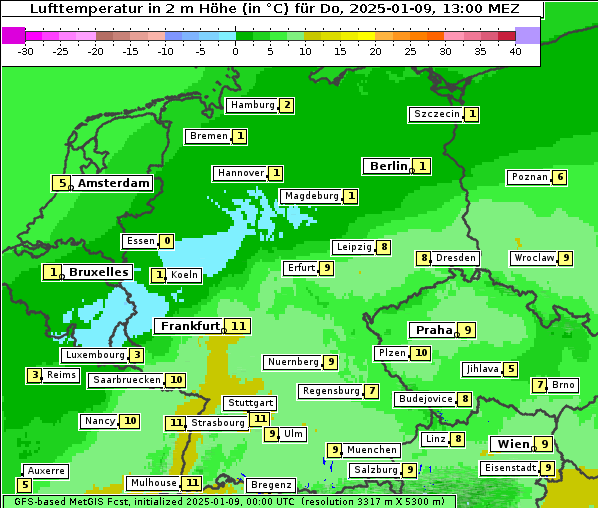 Temperatur, 9. 1. 2025