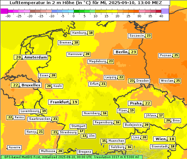 Temperatur, 10. 9. 2025