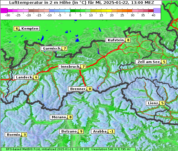 Temperatur, 22. 1. 2025