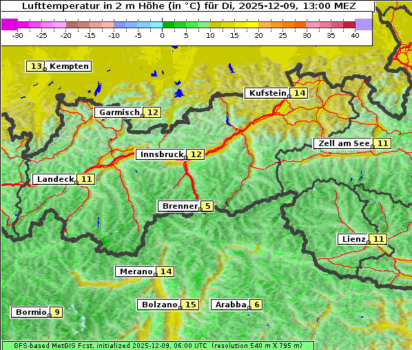 Temperatur, 9. 12. 2025