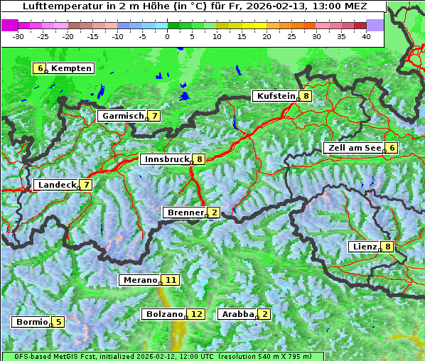 Temperatur, 13. 2. 2026