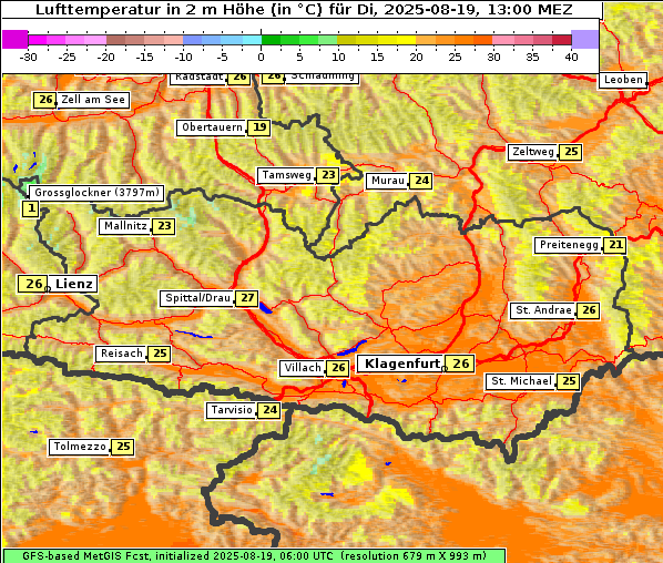 Temperatur, 19. 8. 2025