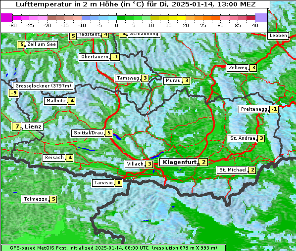 Temperatur, 14. 1. 2025