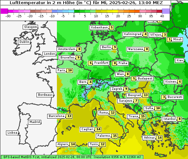 Temperatur, 26. 2. 2025