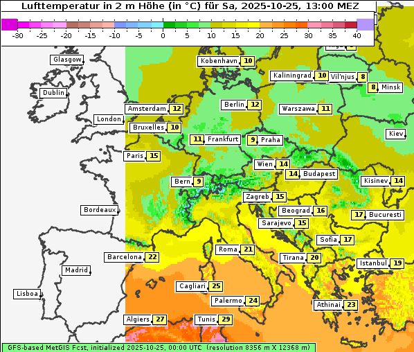 Temperatur, 25. 10. 2025