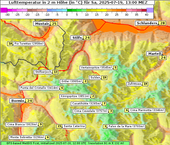 Temperatur, 19. 7. 2025