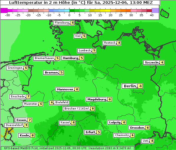 Temperatur, 6. 12. 2025