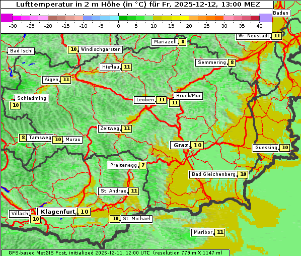 Temperatur, 12. 12. 2025