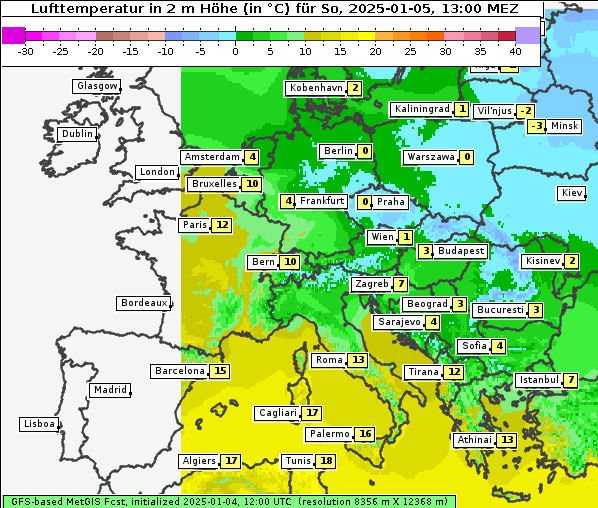 Temperatur, 5. 1. 2025